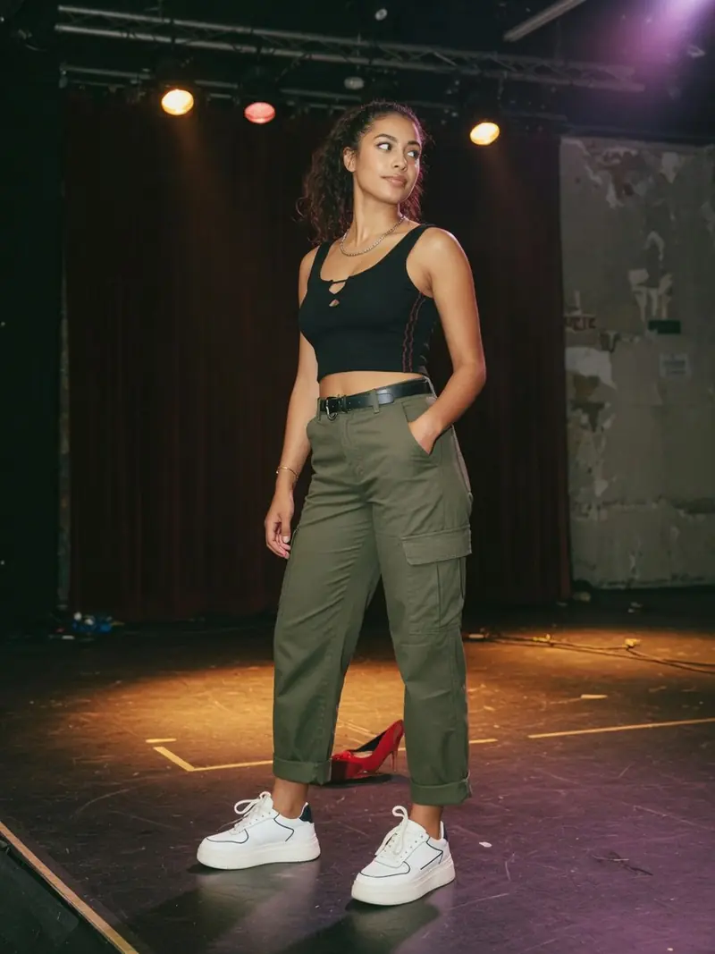 Quelles chaussures avec un pantalon cargo femme : le vrai match couleur : look 7