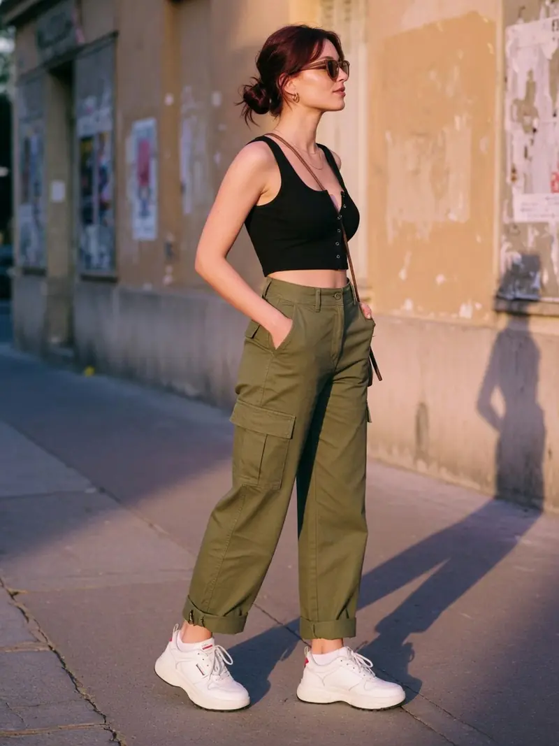 Quelles chaussures avec un pantalon cargo femme : le vrai match couleur : look 9